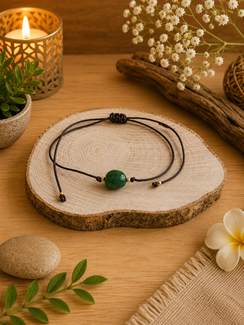 Bracelet réglable en Quartz Rose naturel