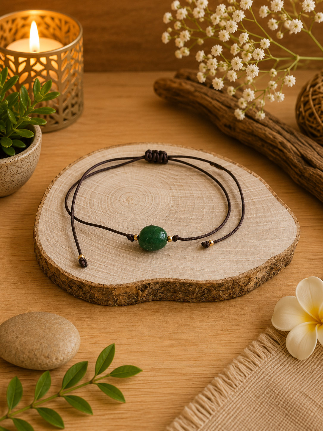 Bracelet réglable en Quartz Rose naturel