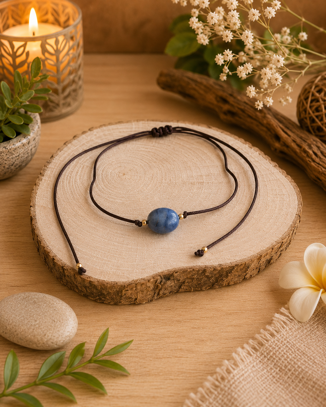 Bracelet réglable en Quartz Rose naturel