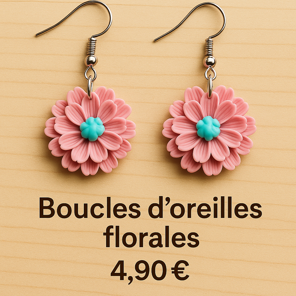 ✨Boucles d ' oreilles fantaisie en fleurs colorées 🌸