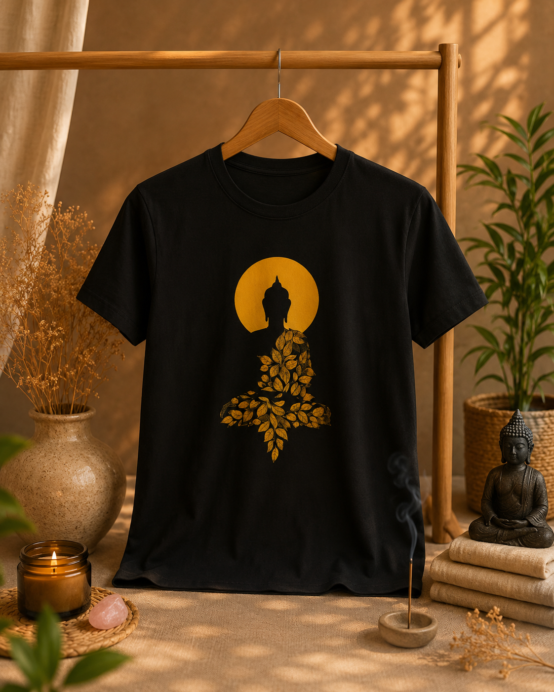 T-shirt Bouddha Méditation -Noir ( Tailles M et L)